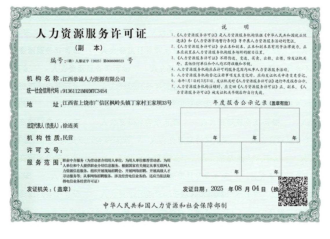 人力资源服务许可证